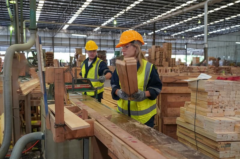 warehouse workers in a timber factory
